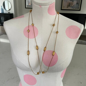 Vintage 80's Fine Link Chain Gold Tone Necklace w Metal Geometric Beads no stamp